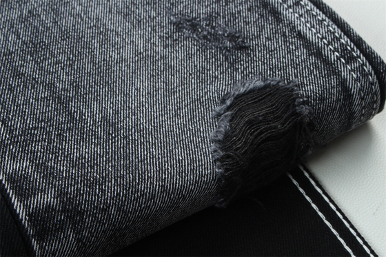 11.5oz Tissu denim rigide 56%C 44%P Noir et noir arrière pour le style de la marque Jeans style ami garçon Soft touch