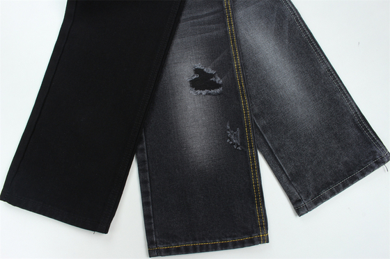 11.5oz Tissu denim rigide 56%C 44%P Noir et noir arrière pour le style de la marque Jeans style ami garçon Soft touch