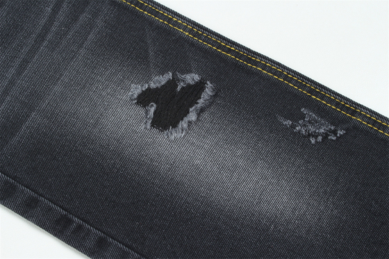 11.5oz Tissu denim rigide 56%C 44%P Noir et noir arrière pour le style de la marque Jeans style ami garçon Soft touch