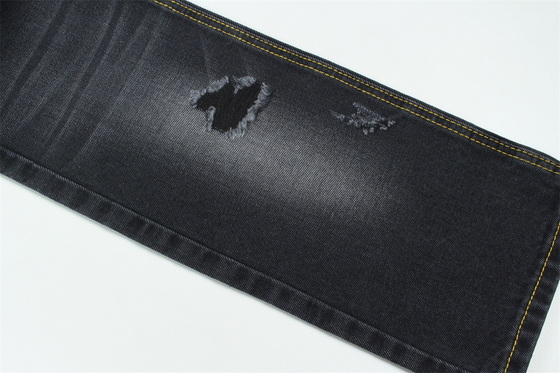11.5oz Tissu denim rigide 56%C 44%P Noir et noir arrière pour le style de la marque Jeans style ami garçon Soft touch