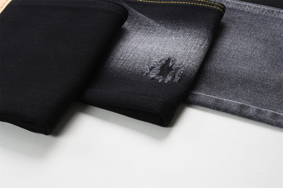 Tissu denim noir 10.5oz rigide 100% coton noir et envers noir pour jeans style boyfriend, toucher doux pour femmes